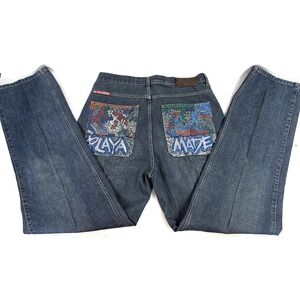 Nautica Jeans Mens Blue Denim Pants Playa Made PMG Painted Back Pockets Custom‎